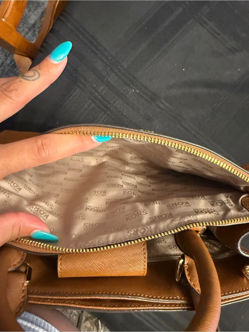 Michael Kors Cognac Saffiano Leather Satchel with Gold Accents